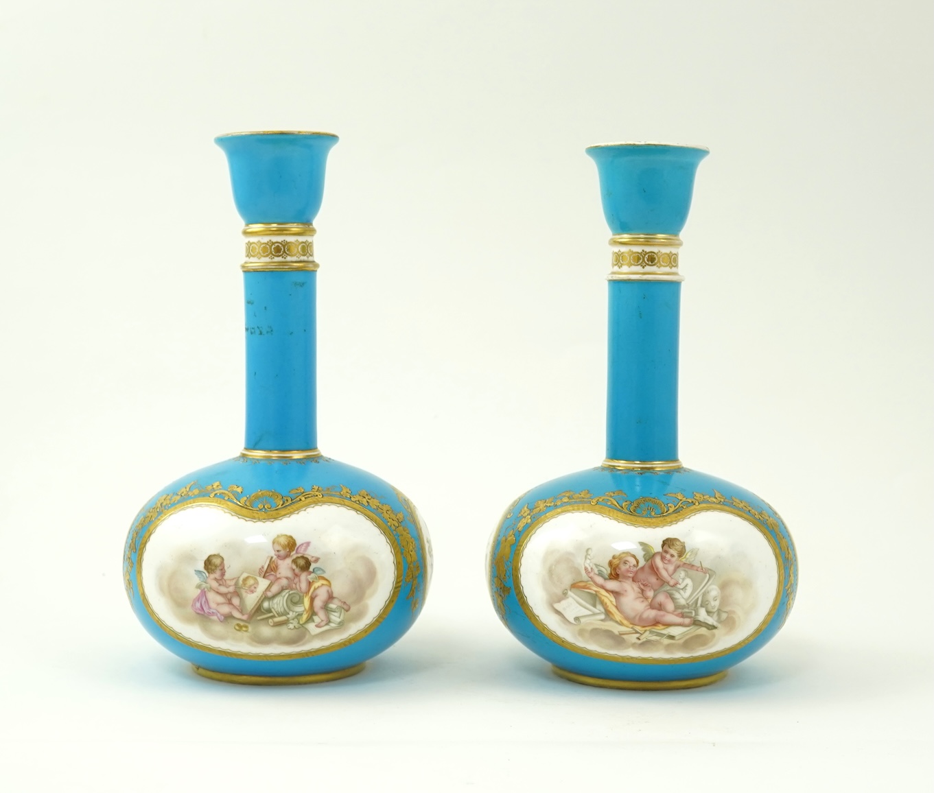 A pair of Coalport bottle vases, in Sevres style, c.1870